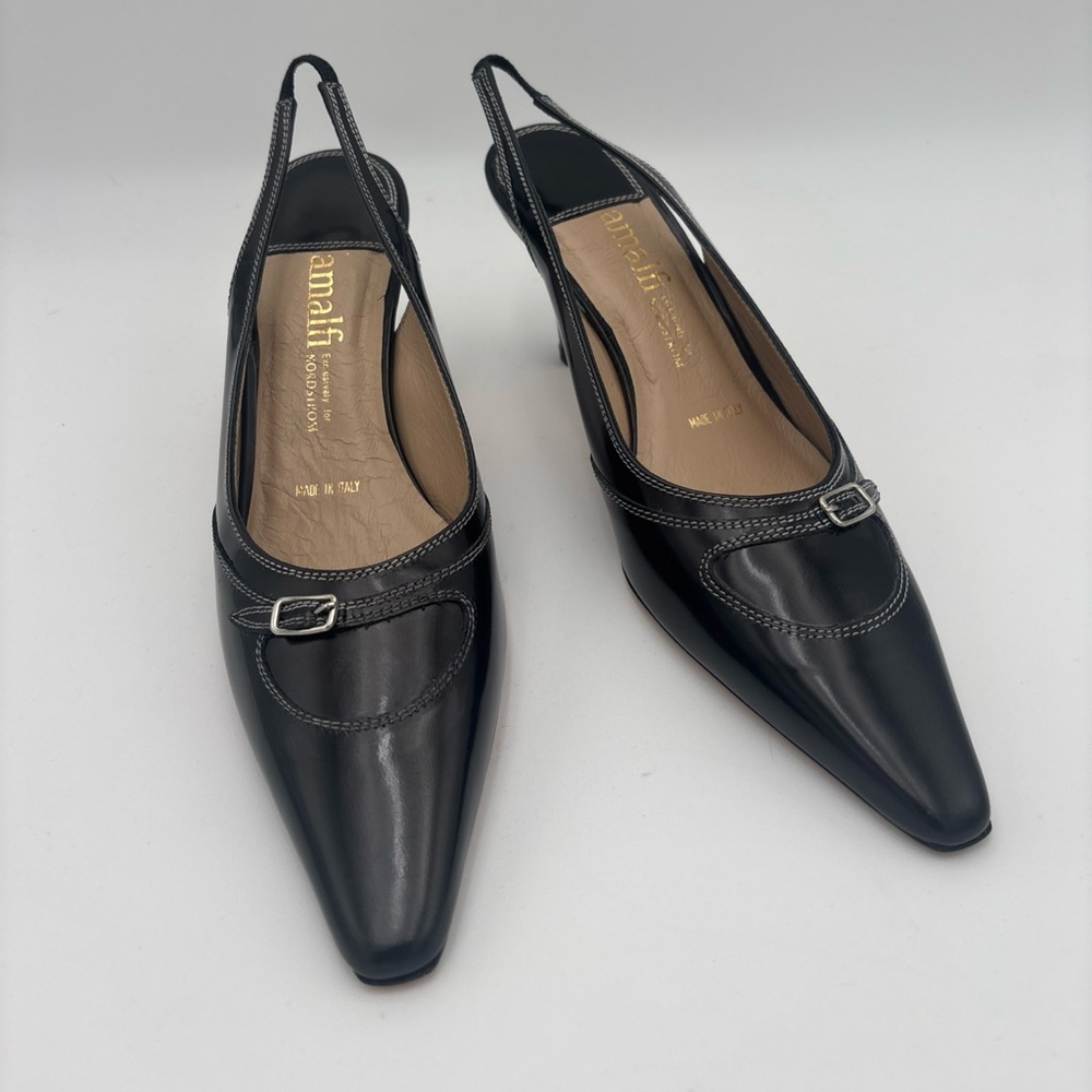 Amalfi Black Leather Heels Timeless Elegance